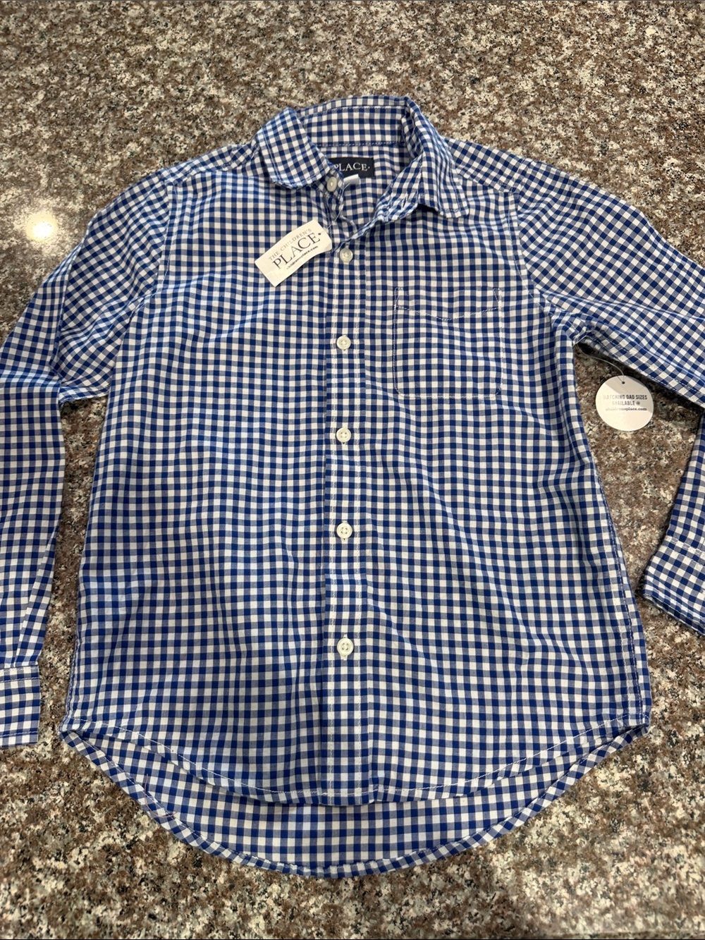 The Children's Place Blue and White Gingham Button-Down Shirt size 7/8